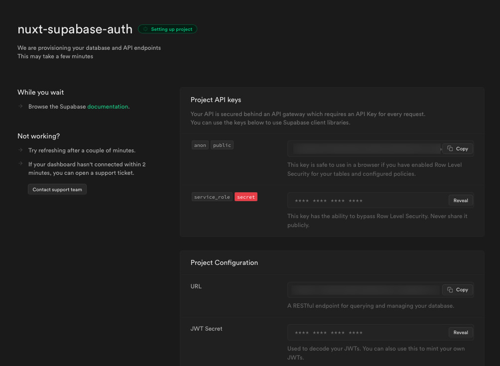 Supabase project details