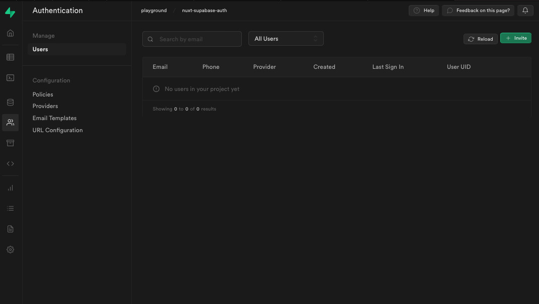 Supabase's registered users table