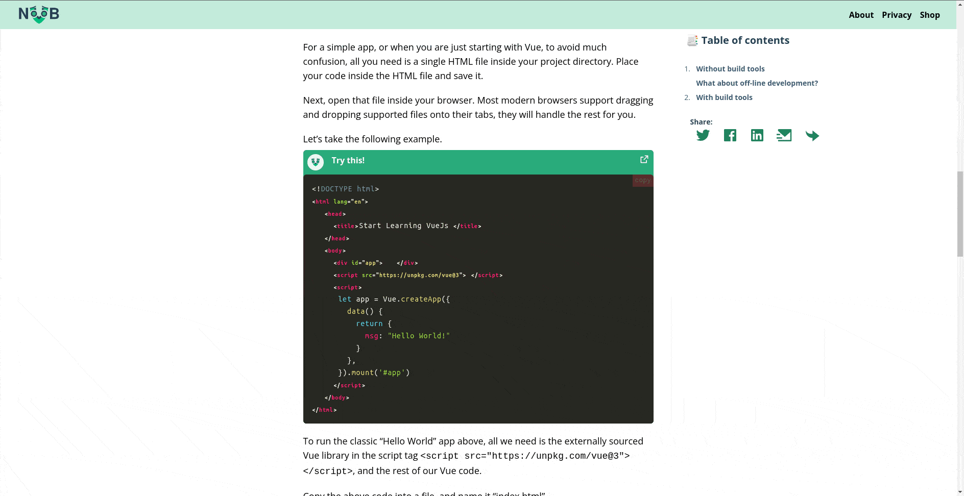 Open live code externally on Vuenoob